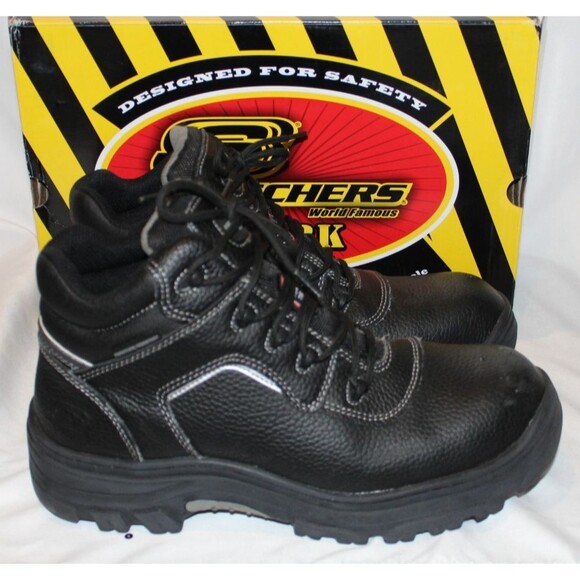 SKECHERS MEN'S BURGIN TARLAC COMP TOE COMFORT WORK SNEAKERS BLACK SZ 11.5 NIB - Picture 1 of 6